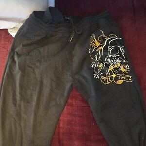 Ed Hardy Black Sweatpants with Gold Design